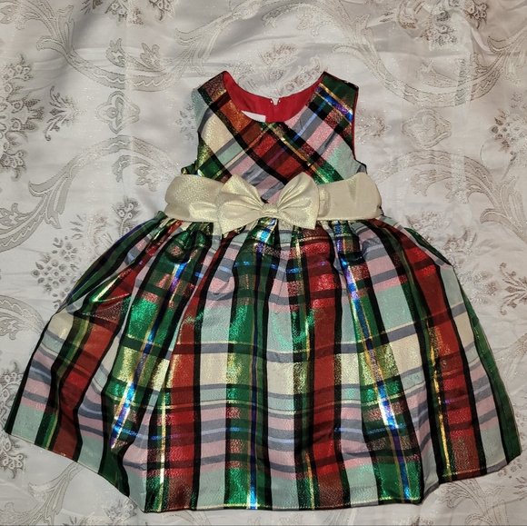 NWT! Bonnie Jean Plaid Metallic Dress & Red Velvet Bolero. Sz 2T - Picture 2 of 11